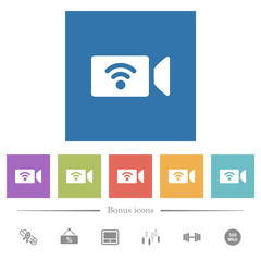 Wireless camera flat white icons in square backgrounds