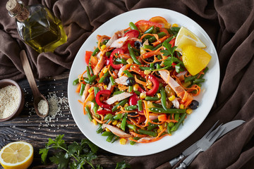 mexican salad with green bean, corn, ham