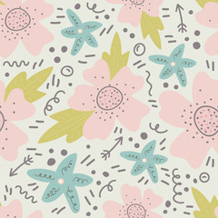 Trendy floral seamless pattern with doodle flowers. Vector background design.