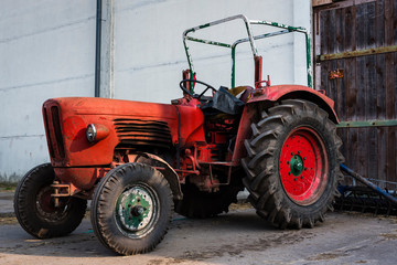 Classic rusty tractor, old red tractor, rusty tractor