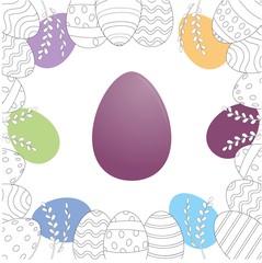 Easter frame with easter eggs hand drawn on white background