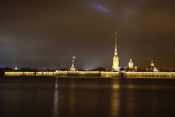 Peter and Paul Fortress night St. Petersburg and the river Neva