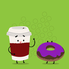 Carry Out Paper Cup with Lid and Sleeve Beside Doughnut with Frosting on Top Design business concept Empty copy text for Web banners promotional material mock up template.