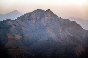 Geological landscape of Jabal Jais characterised by dry and rocky mountains, Mud Mountains in Ras Al Khaimah, United Arab Emirates