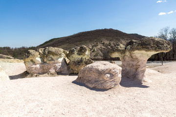 Amazing Landscape with Rock formation The Stone Mushrooms near Beli plast village, Kardzhali Region, Bulgaria