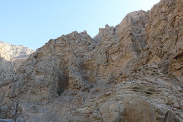 Geological landscape of Jabal Jais characterised by dry and rocky mountains, Mud Mountains in Ras Al Khaimah, United Arab Emirates