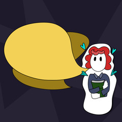 Girl Holding Book with Small Hearts Around her and Two Color Speech Bubble Design business Empty template isolated Minimalist graphic layout template for advertising