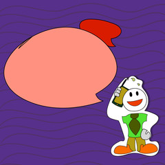 Smiley Face Man in Necktie Holding Smartphone to his Head in Sticker Style Design business Empty template isolated Minimalist graphic layout template for advertising