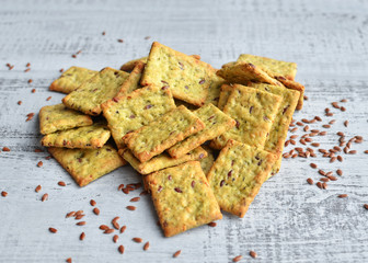 italian bread snack over wooden background, top view
