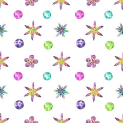 Watercolor flower seamless pattern on white background