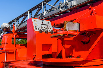 Closeup of the modern fire truck with ladder