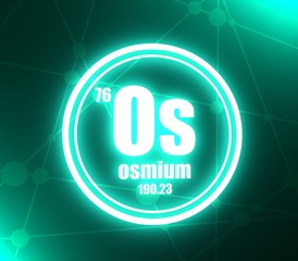 Osmium chemical element. Sign with atomic number and atomic weight. Chemical element of periodic table. Molecule and communication background. Connected lines with dots. 3D rendering