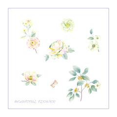 Flowers watercolor illustration,Greeting card with flower, watercolor, can be used as invitation card for wedding, birthday and other holiday