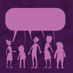 Silhouette Figure of People Talking and Sharing One Colorful Speech Bubble Business concept Empty template copy space isolated Posters coupons promotional material