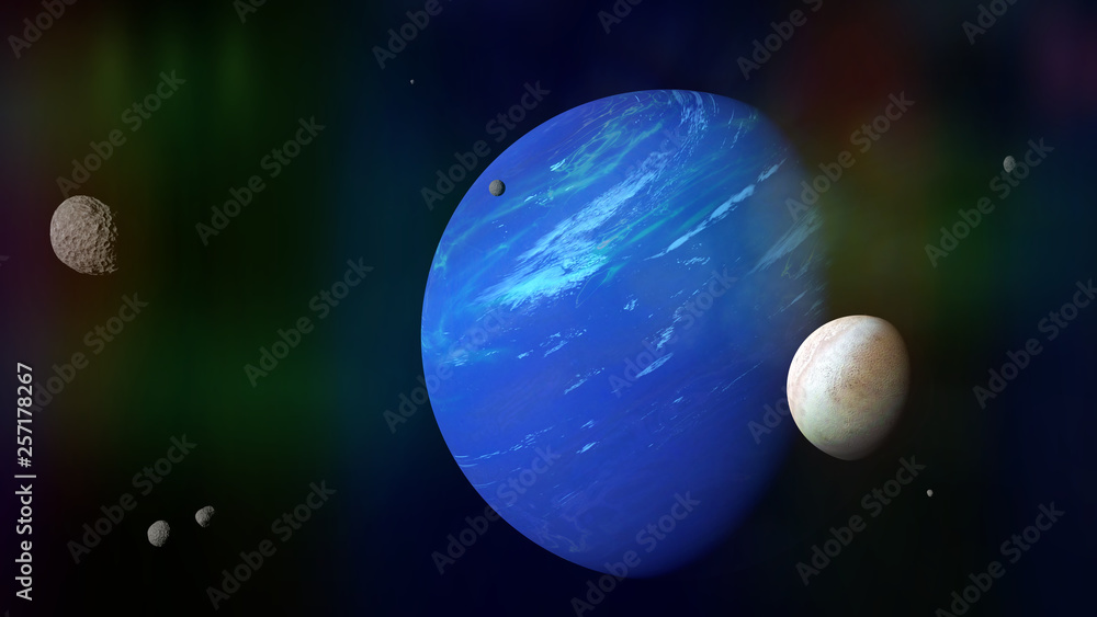 Canvas Prints planet neptune with its moon triton and some other moons