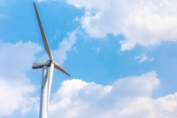 Windmill Turbine of Electric Energy at Offshore Farm on Sky Background, Renewable Energy Of Green Natural, Environment Electricity Power..