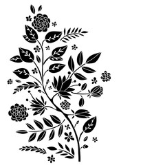 Branch with flowers, leaves, berries