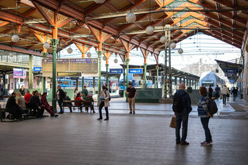 Prague, Czech Republic March 16, 2019: The big hall of the Masaryk station in Prague