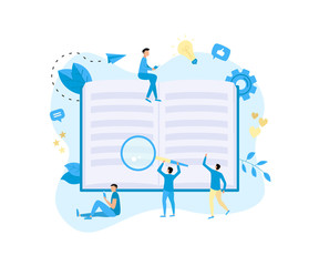 Flat design open book. Reading concept. Vector illustration