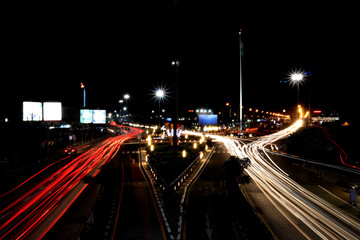 Fototapeta na wymiar Lighttrail photo clicked at Surat, India in the night time