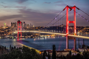 Bosphorus bridge in Istanbul Turkey - connecting Asia and Europe  - obrazy, fototapety, plakaty