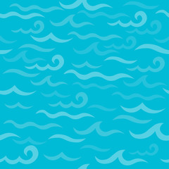Fototapeta na wymiar Seamless sea pattern in nautical-inspired design. Sea background with seashells, starfishes and jellyfishes. Blue ocean water wave. Vector seamless pattern with marine life.