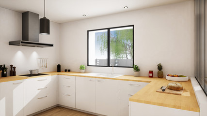 vue 3d cuisine avec verrière  20-07