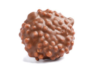 Chocolate cookie with caramel filling isolated on white background