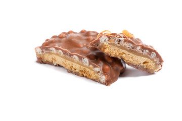 Chocolate cookies with caramel filling isolated on white background
