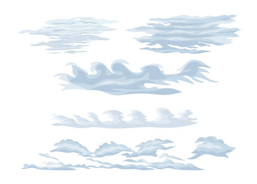 Set of feather steam clouds. Wavy, sparse cirrus clouds.