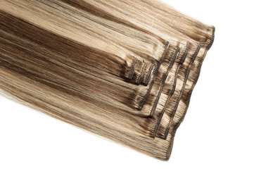 Clip in straight brown blended with blonde human hair extensions