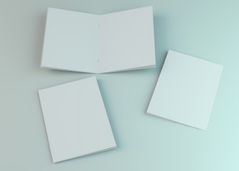 Blank brochure, magazine, booklet mockup isolated on white background. 3D