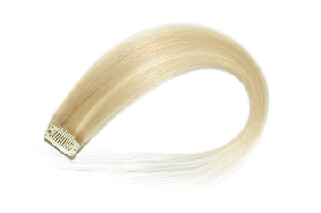 Clip in straight bleached blonde human hair extensions