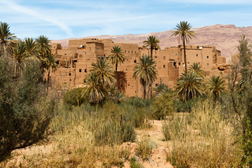 Fortified city along the former caravan route between the Sahara and Marrakech in Morocco with snow...