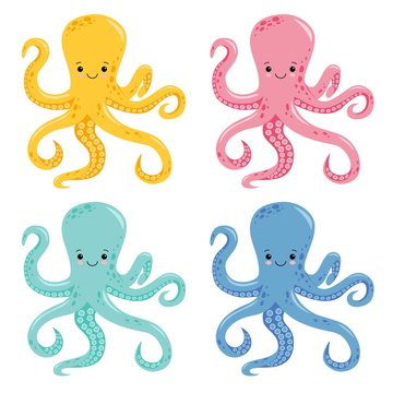 Vector cute octopus illustration isolated on white background