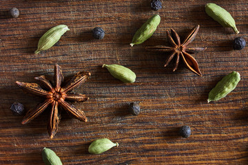 Spices on a chopping board