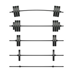 Set of barbells. Bodybuilding, gym, crossfit, workout, fitness club symbol. Weightlifting equipment. Template design for gym, fitness and athletic centre.
