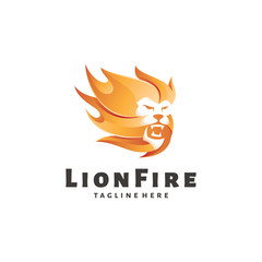 Modern Gradient Color of Lion Leo and Fire Flame Logo Icon Vector