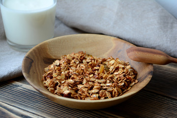 Granola in a wooden bowl Healthy Breakfast