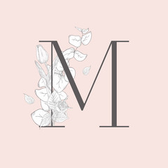 Vector Blooming Floral Elegant M Monogram and Logo