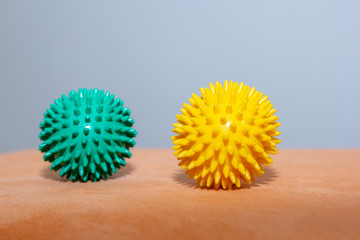 Various colorful gymnastics material for exercises at the physiotherapist