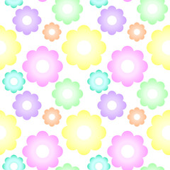 Multicolor pastel seamless pattern.  Simple flower icons, bright vector pattern without background.