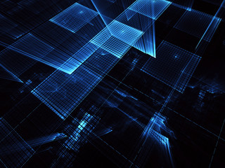 Fototapeta premium Abstract 3D fractal background, 3D illustration. Virtual Neon City