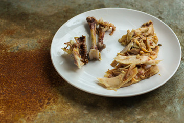 chicken meat (boiled chicken legs). top  food background. copy space
