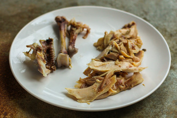 chicken meat (boiled chicken legs). top  food background. copy space