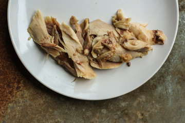 chicken meat (boiled chicken legs). top  food background. copy space
