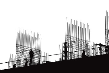 Silhouette construction worker on construction site.