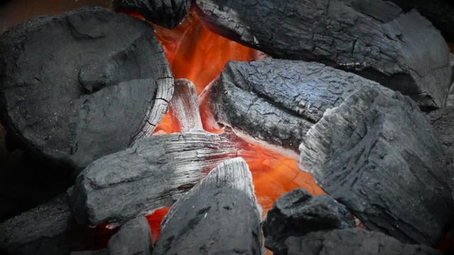 Coal fire close up. 