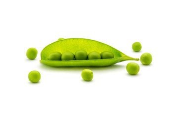 Photo of green peas isolated on white background