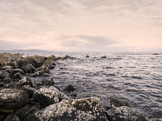 Rough dangerous terrain in county Galway. Ireland. Atlantic ocean,